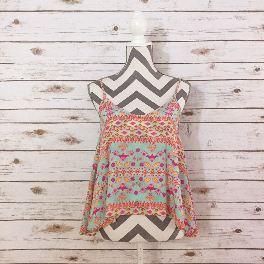 Paper Crane-Tank-Aztec print-Sz Small-EUC